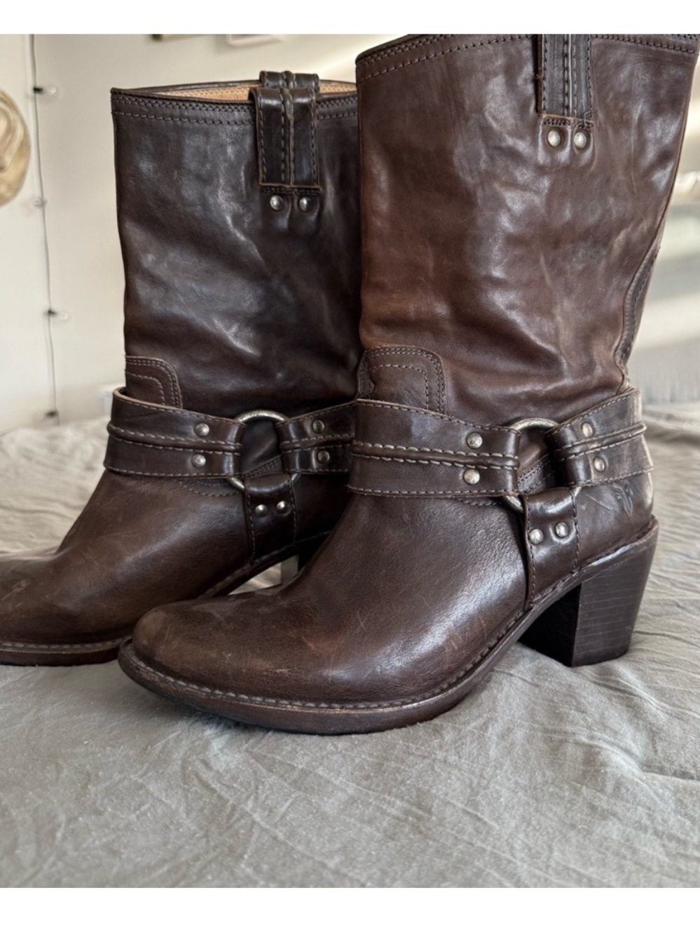 Women’s Dark Brown Leather Harness Boots
